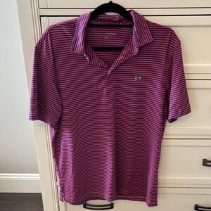 Vineyard Vines Striped Polo in Navy Blue and Dark Pink/Red